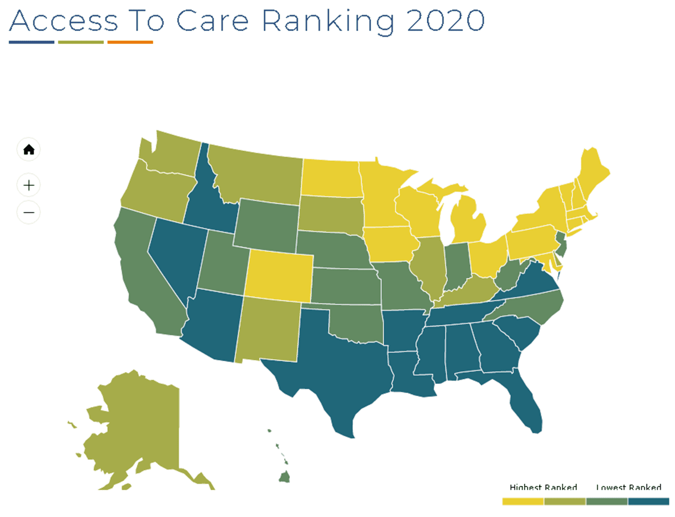 State by state mental health access ranking